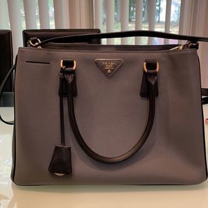 Prada Satchel Bag 100% Authentic Grey Leather Wit… - image 1